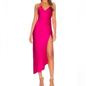 SER.O.YA Hot Pink Spaghetti Strap Midi Dress with Thigh Slit